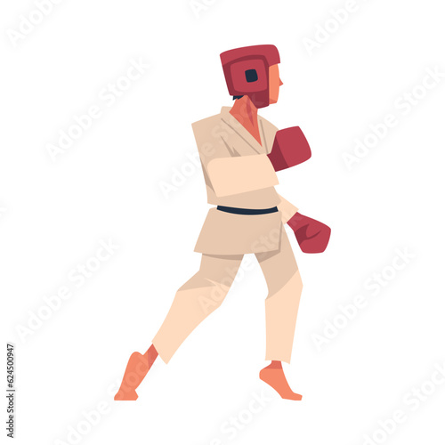 Man Engaged in Kudo in Boxing Gloves as Martial Arts Vector Illustration