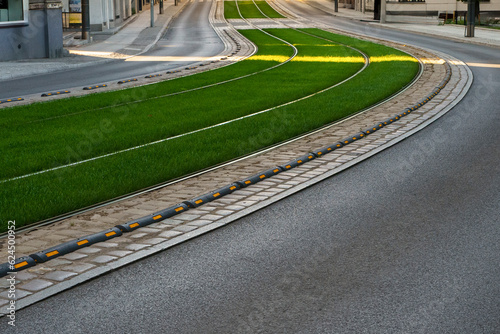 tram trails in city