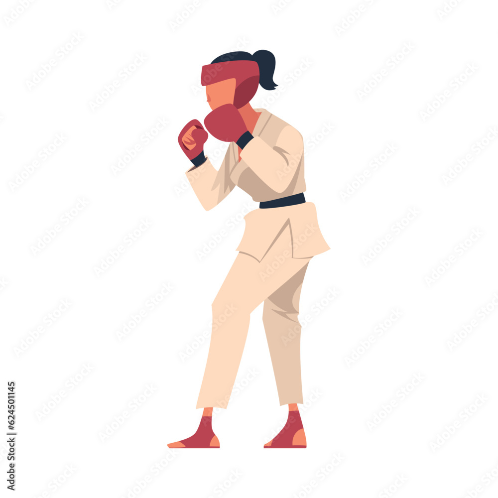 Woman Engaged in Kudo in Gloves and Headgear as Martial Arts Vector Illustration Woman Engaged in Kudo in Gloves and Headgear as Martial Arts Vector Illustration