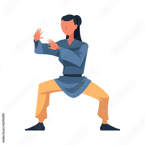 Woman Engaged in Tai chi as Martial Arts Vector Illustration