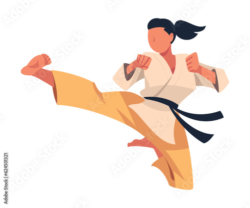 Woman Engaged in Karate Punching and Kicking as Martial Arts Vector Illustration