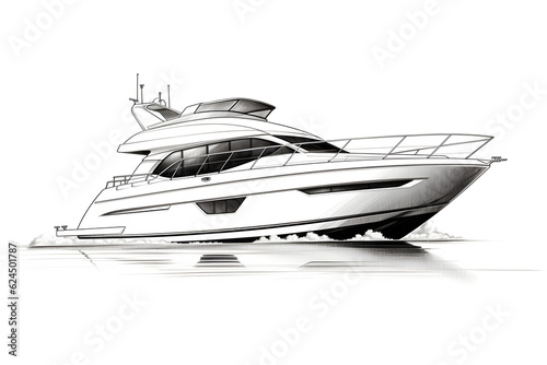 Detailed luxury yacht sketch on white background
