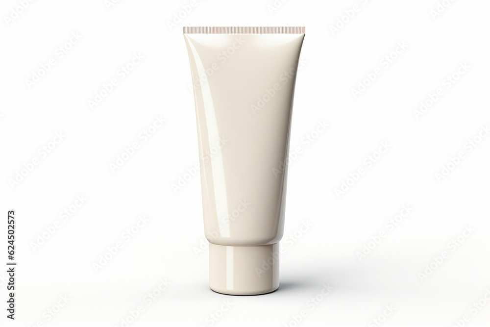 Small tube with cream mockup. Cosmetic container isolated on white background. AI generated Small tube with cream mockup. Cosmetic container isolated on white background. AI generated