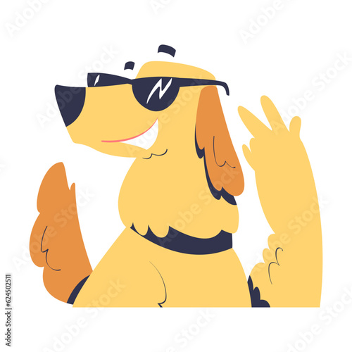Cute Brown Dog Pet Wear Sunglasses Look Cool Vector Illustration