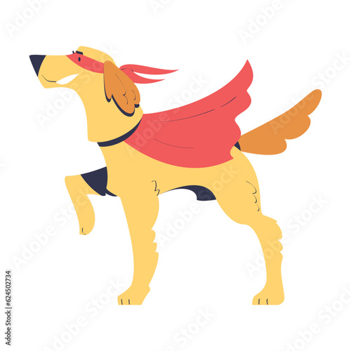 Cute Brown Dog Pet Wear Red Superhero Cape Vector Illustration
