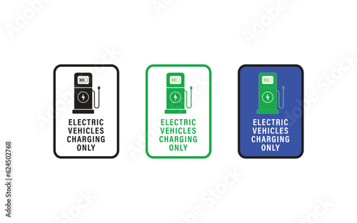 Illustration of electric vehicle charging station. Electric vehicle refueling parking sign.