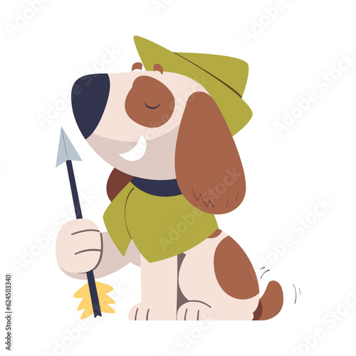 Cute Dog Pet in Robin Hood Hat with Arrow Vector Illustration
