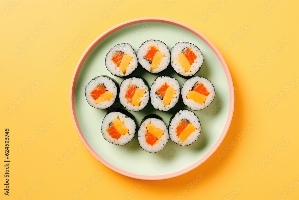 Sushi rolls on bright background, AI Generated Sushi rolls on bright background, AI Generated