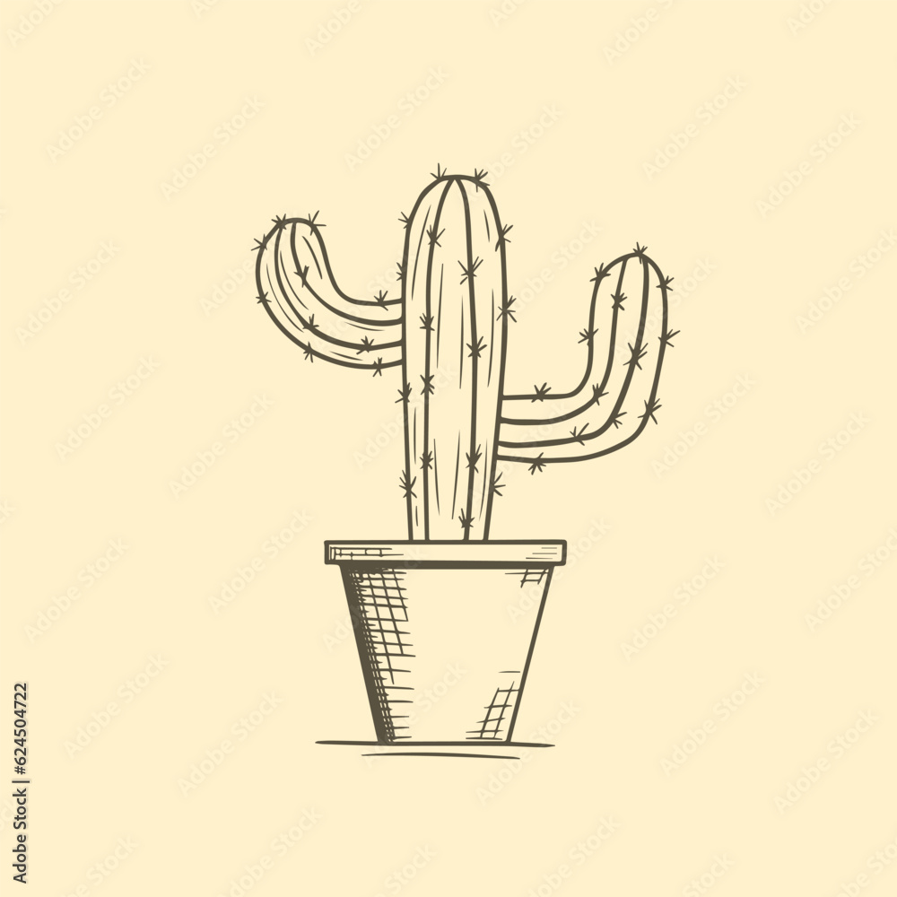 Cactus in a pot hand drawn sketch vector illustration.