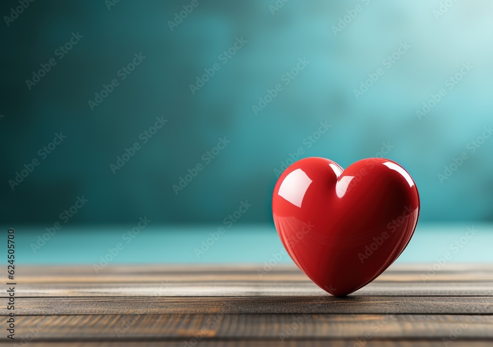 Fototapeta premium Red heart on a blue background with copy space for text