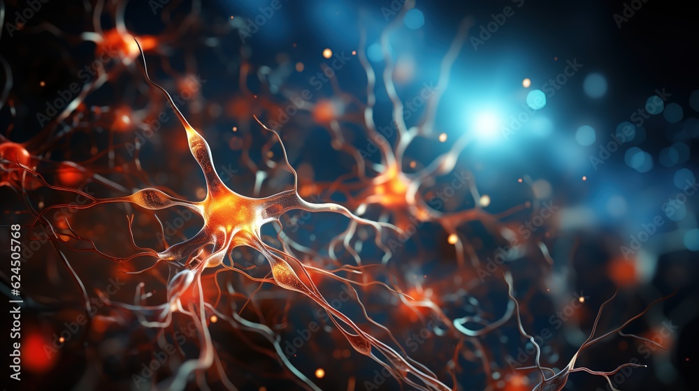 The Brain Neurons Under a Microscope. Science Neurology Theme. Brain function. Generative AI