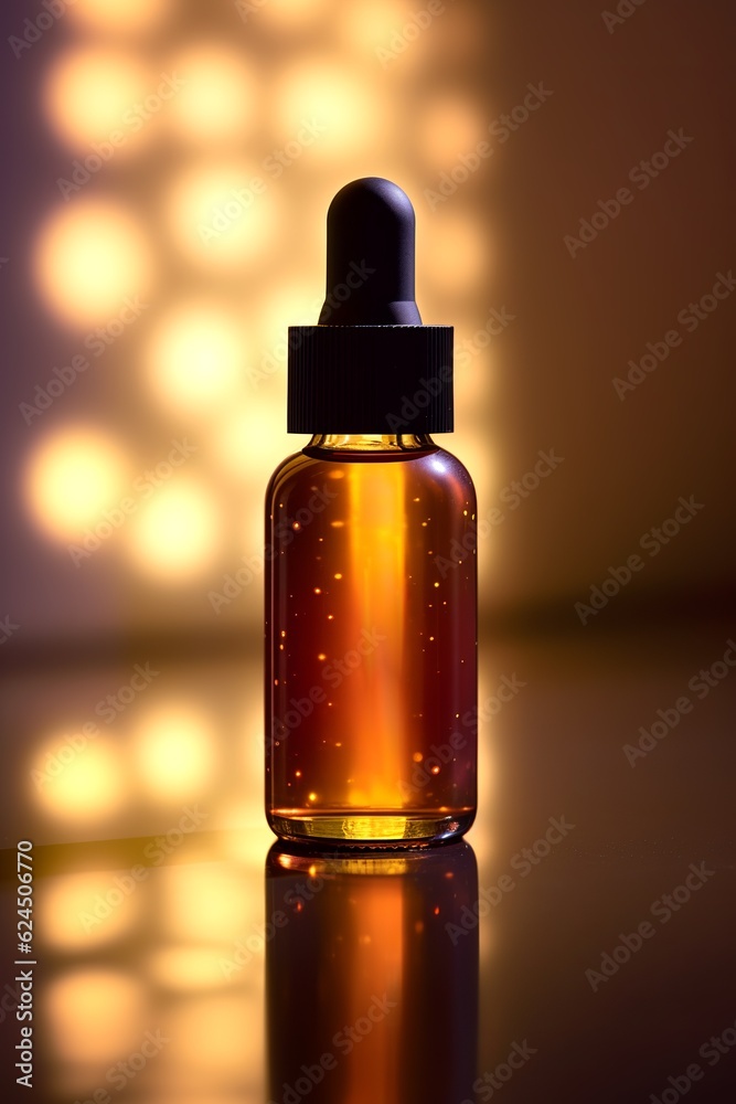 Essential whey oil in amber dropper bottle with golden cap isolate