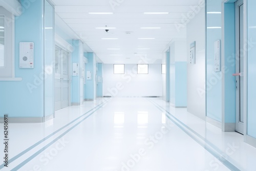 Clinical Serenity: Empty Hospital Corridor with Room Background. Generative Ai © Ilugram