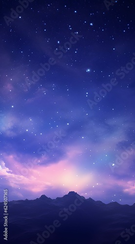Purple gradient mystical moonlight sky with clouds and stars phone background wallpaper, ai generated