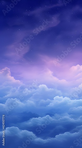 Stampa su tela Purple gradient mystical moonlight sky with clouds and stars phone background wa