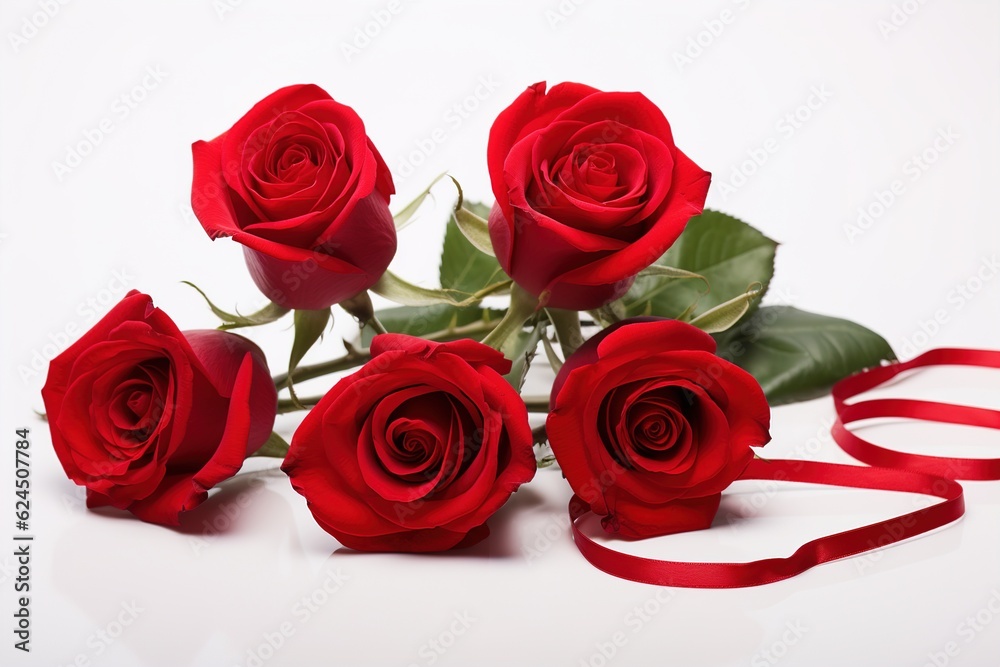 Obraz premium bouquet of beautiful red roses isolated on white background.