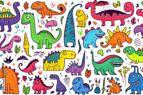 set of cartoon dinosaurs animals monster