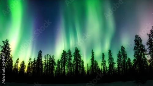 Silhouette of Trees Near Aurora Borealis at Night