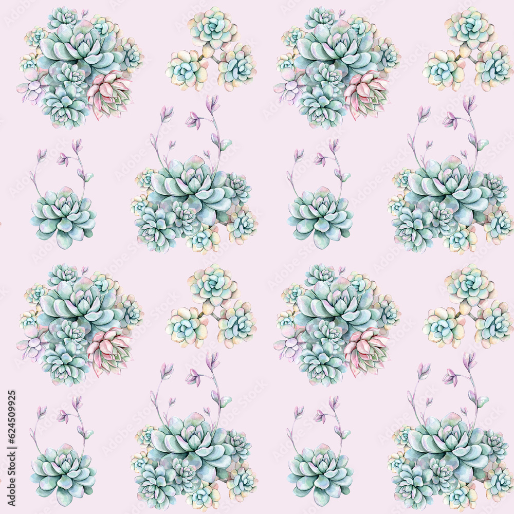 Succulent seamless pattern. Pink background