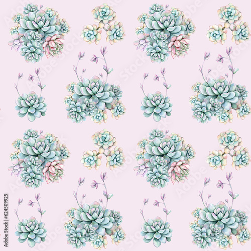 Succulent seamless pattern. Pink background
