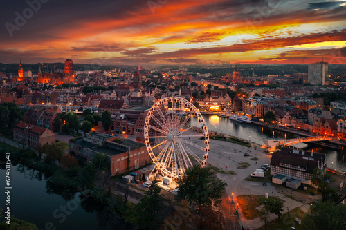 The Main Town of Gdansk by the Motlawa river at sunset, Poland.