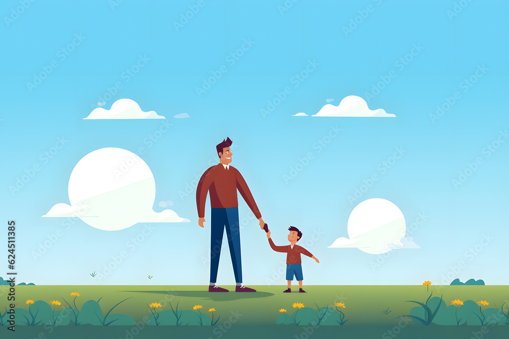 father with son relationship holding hands and spending quality family time together illustration while statnding on the hill father with son relationship holding hands and spending quality family time together illustration while statnding on the hill