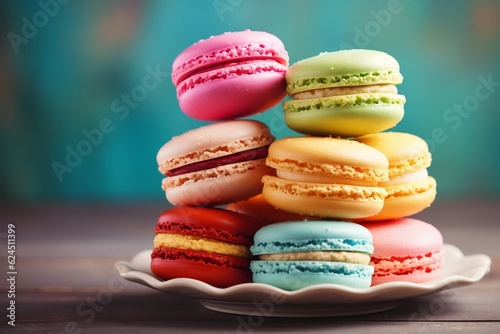 Delightful and Vibrant French Macarons on Retro Vintage Background. Generative AI