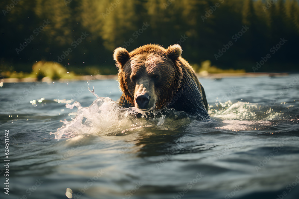 A bear fishing in a river
