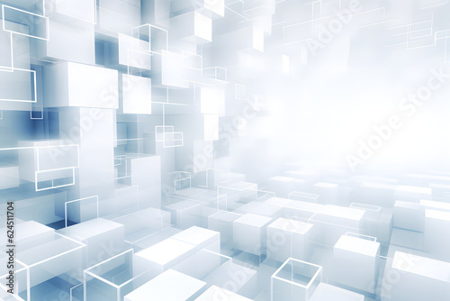 Bright abstract scene with floating white cubes and luminous background