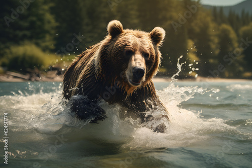 A bear fishing in a river