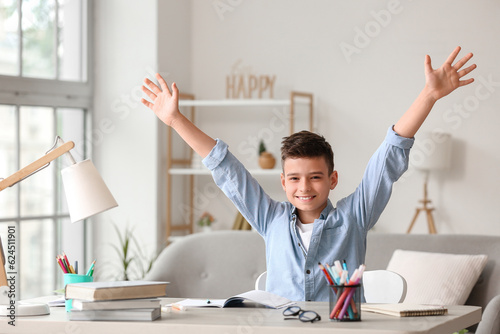 Happy little boy doing less...