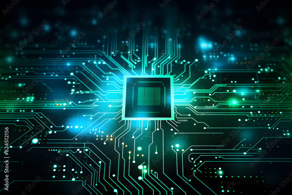 Central chip with radiating green circuitry and light Central chip with radiating green circuitry and light