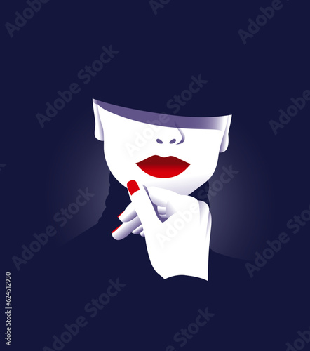 The lady. Portrait of a girl with a hat and redlips. Poster vector and colorful illustration.