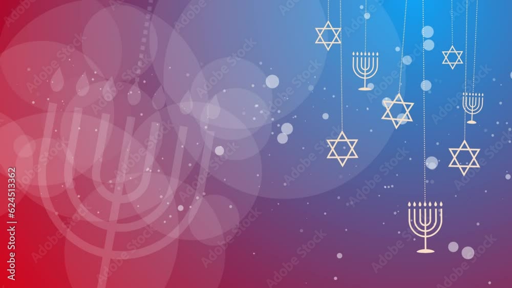 Jewish religious symbols menorah and star of david. Symbols of Judaism on blue and red abstract