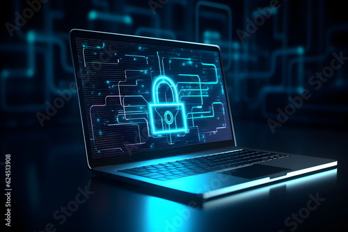 security lock symbol for data security password in cyber and network on laptop