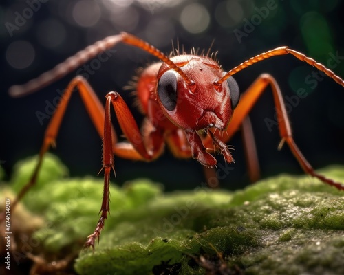 A photorealistic image of a super macro shot of Leafcutter ant,  macro lens, emphasizing the detail and realism of image. Generative AI © Razvan
