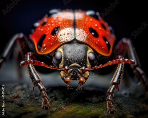 A photorealistic image of a super macro shot of Ladybird beetle,  macro lens, emphasizing the detail and realism of image. Generative AI © Razvan