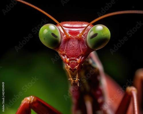 A photorealistic image of a super macro shot of Praying mantis,  macro lens, emphasizing the detail and realism of image. Generative AI © Razvan