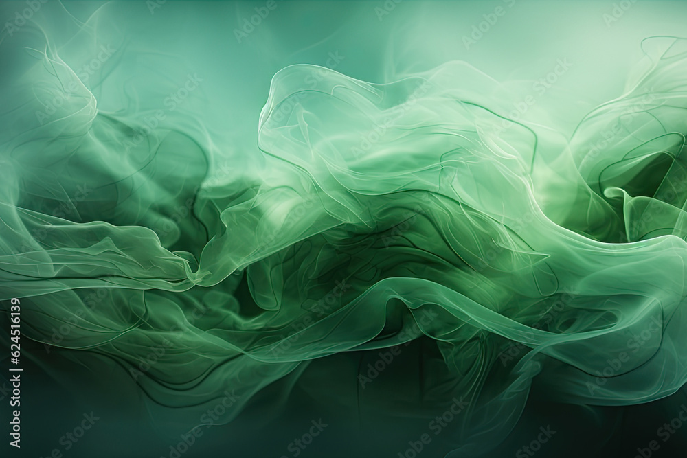 Fototapeta premium Abstract liquid smoke background. Green color ink dynamic motion background