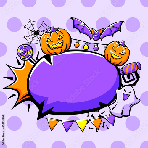 Happy Halloween card. Holiday background with celebration items.