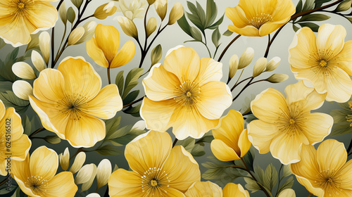 Yellow Flowers Watercolor Seamless Pattern