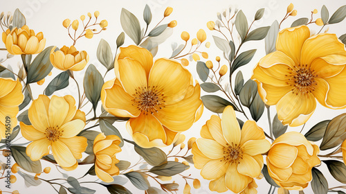 Yellow Flowers Watercolor Seamless Pattern