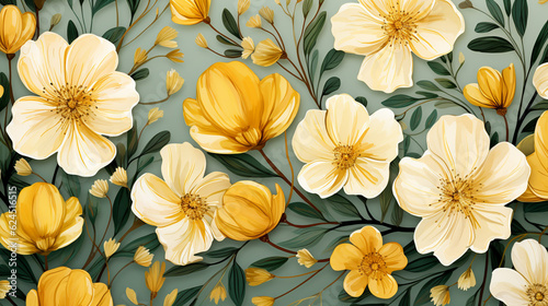 Yellow Flowers Watercolor Seamless Pattern