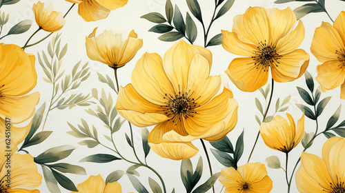 Yellow Flowers Watercolor Seamless Pattern