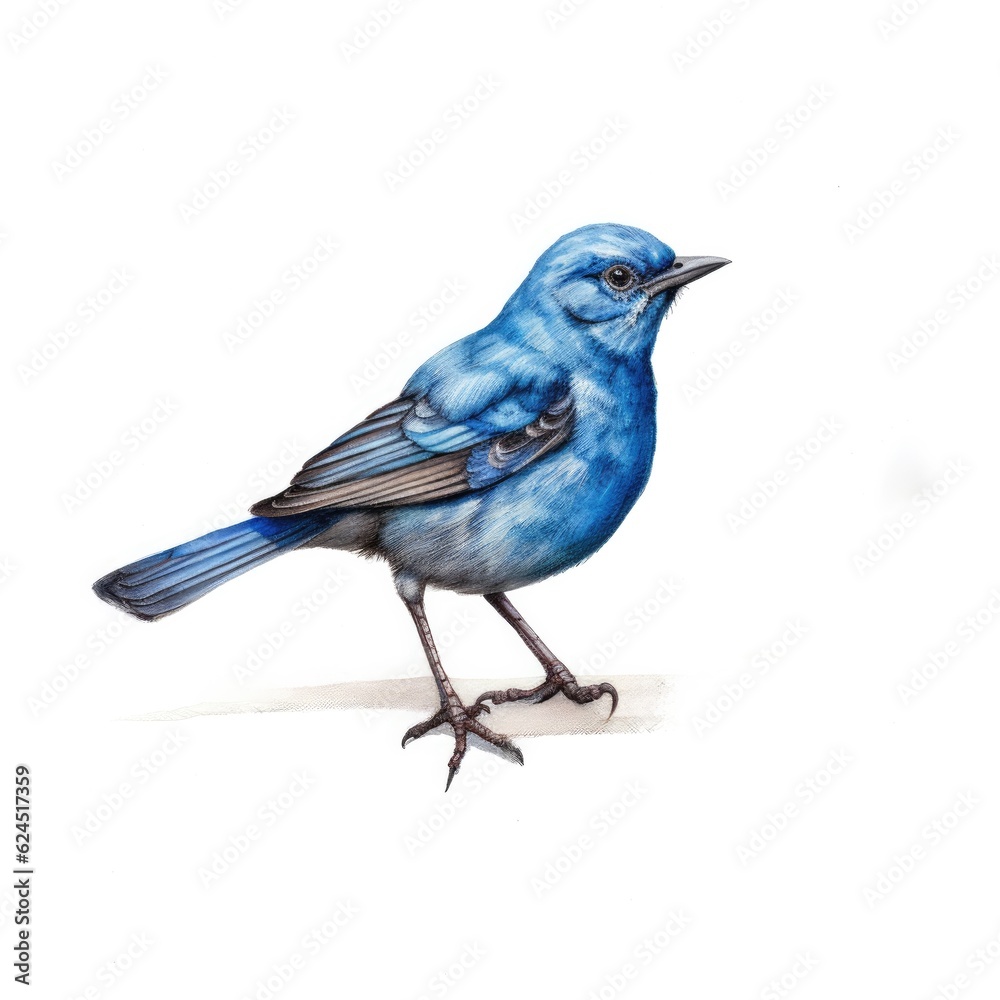 Blue bunting bird isolated on white. Generative AI