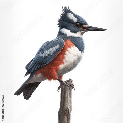 Belted kingfisher bird isolated on white. Generative AI