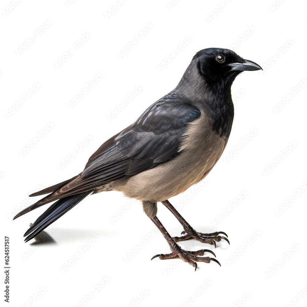 Fototapeta premium Eurasian jackdaw bird isolated on white. Generative AI