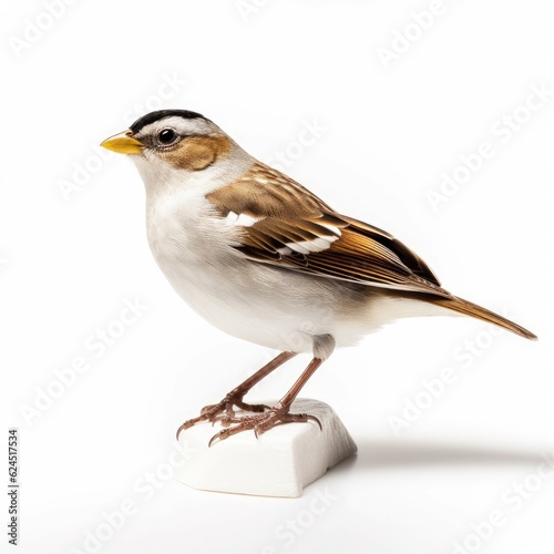 Golden-crowned sparrow bird isolated on white. Generative AI