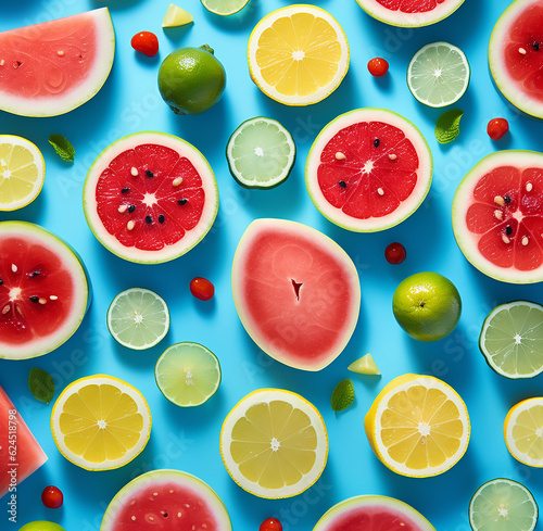 background with fruits  citrus fruits background  sliced fruits on colored background