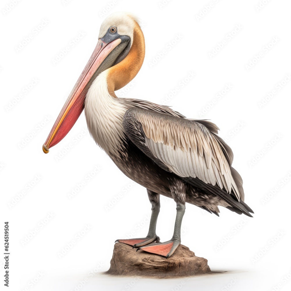 Brown pelican bird isolated on white. Generative AI Brown pelican bird isolated on white. Generative AI